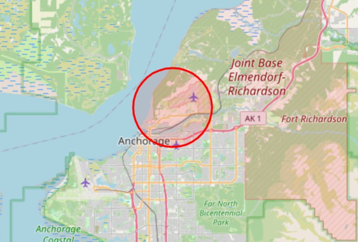 Hazard Zone Map Over Anchorage
