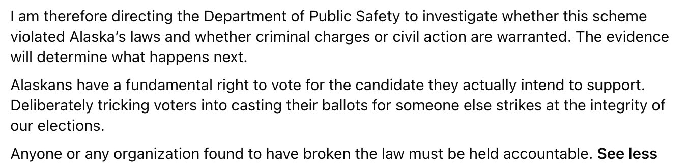 Official Statement Regarding Alaska Election Integrity