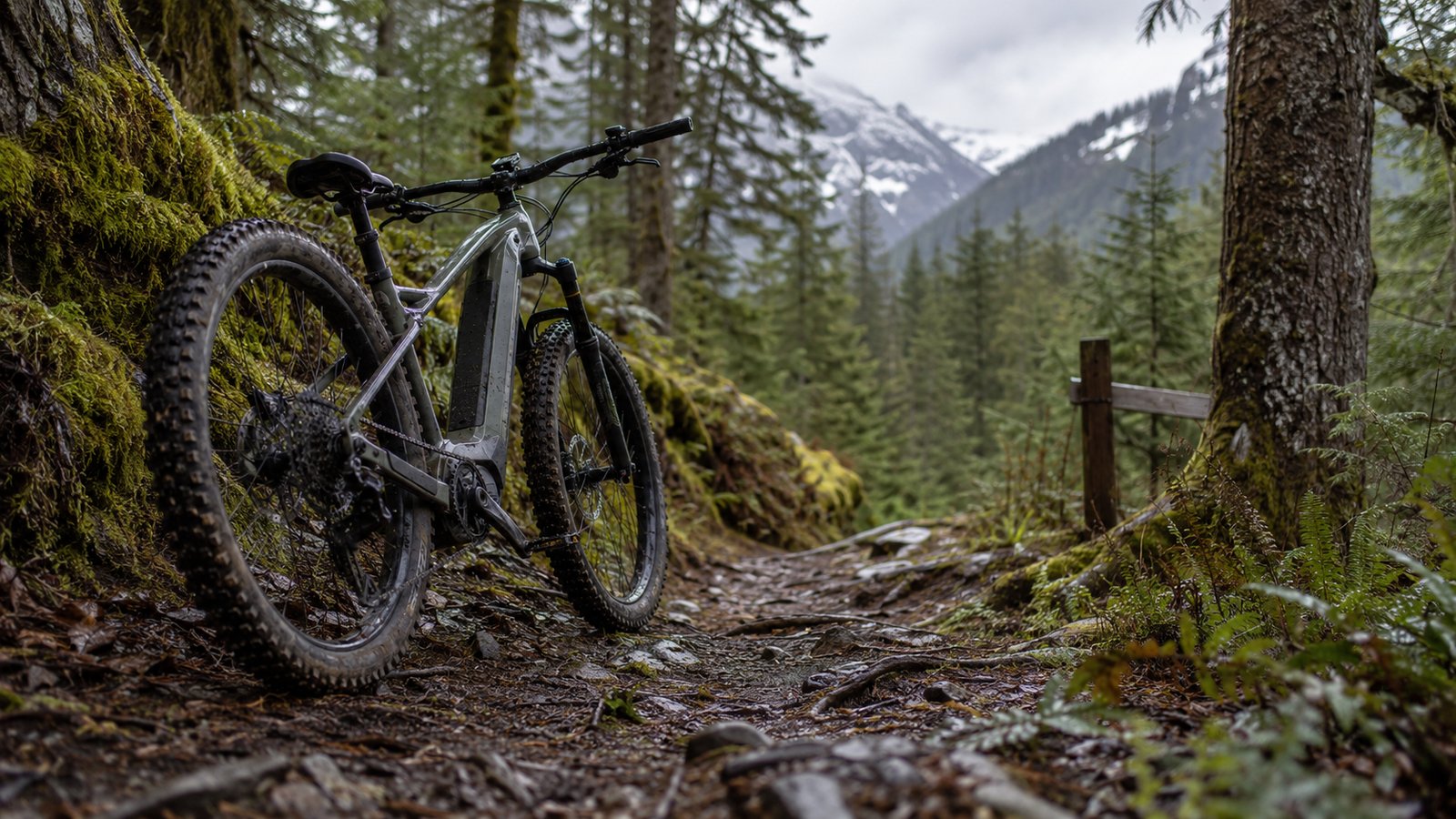 Electric Mountain Bike on Forest Trail