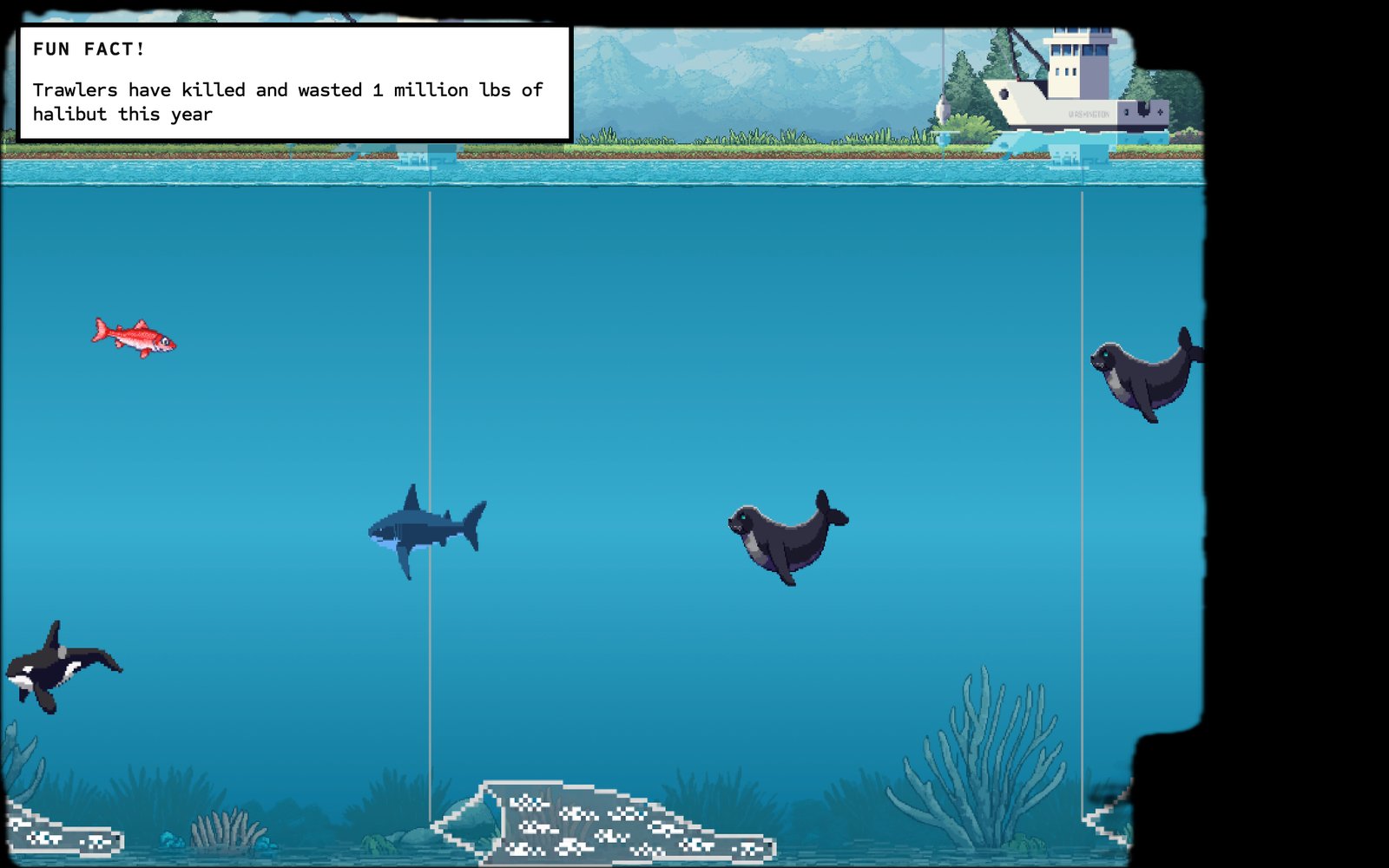 Pixel Art Trawler Fishing Illustration