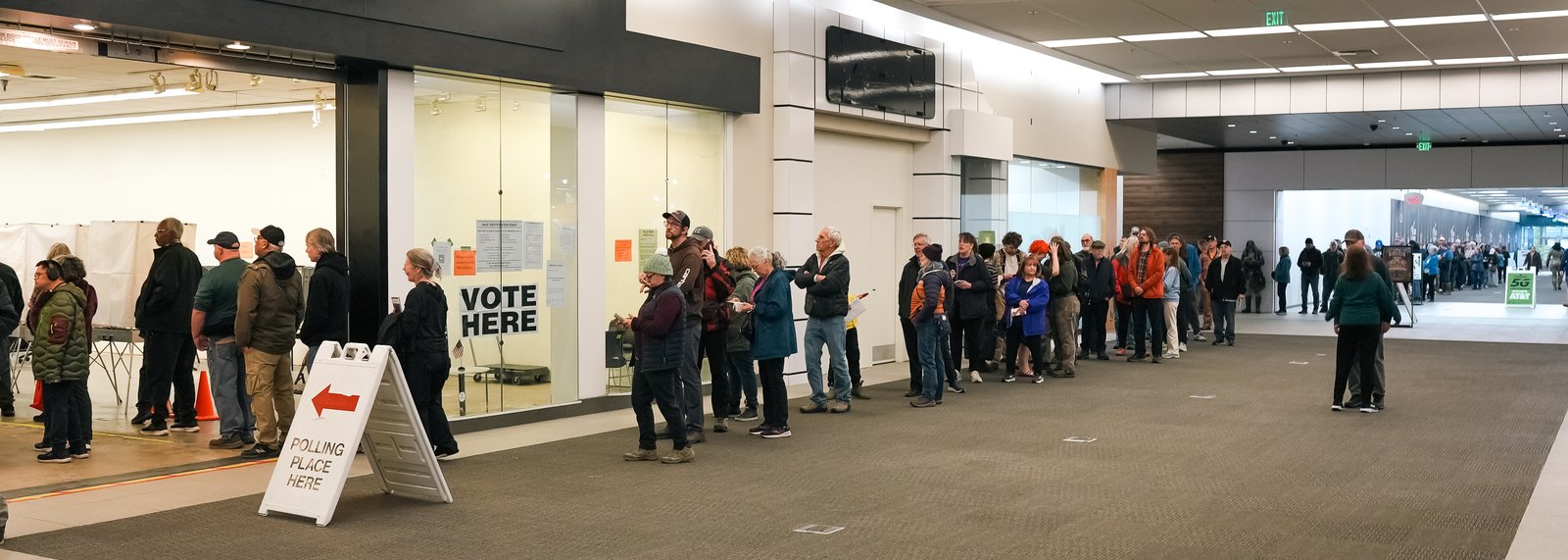 Voters Waiting in Line at Polling Place